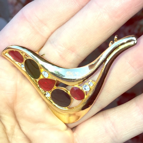 Gold tone enamel vintage partridge pin jewel tone glam retro art deco bird pin - Picture 6 of 16